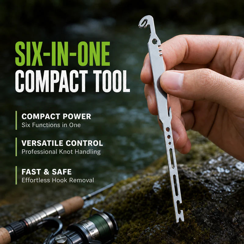 🐟 6-in-1 Stainless Steel Fishing Multi Tool — Hook Remover & Knot Tyer Combo