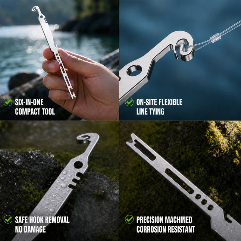 🐟 6-in-1 Stainless Steel Fishing Multi Tool — Hook Remover & Knot Tyer Combo