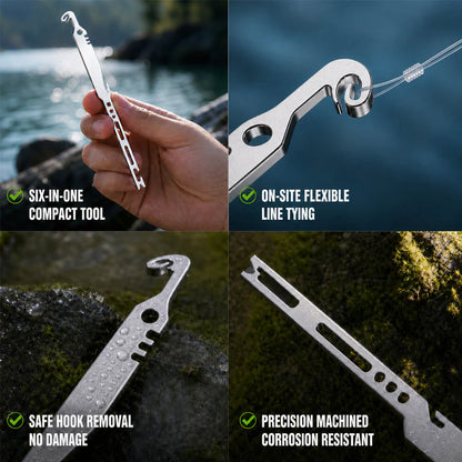 🐟 6-in-1 Stainless Steel Fishing Multi Tool — Hook Remover & Knot Tyer Combo