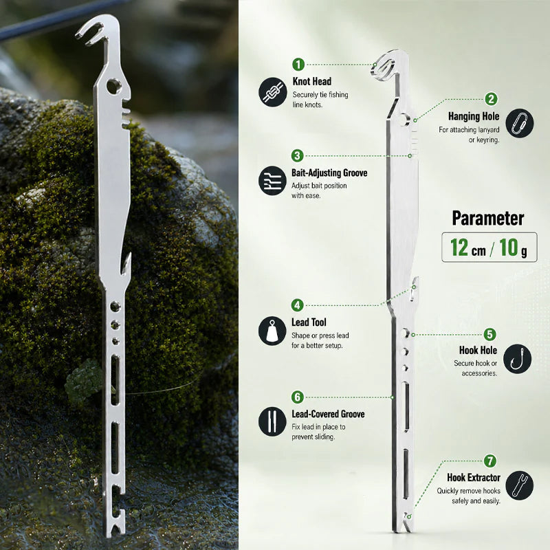 🐟 6-in-1 Stainless Steel Fishing Multi Tool — Hook Remover & Knot Tyer Combo