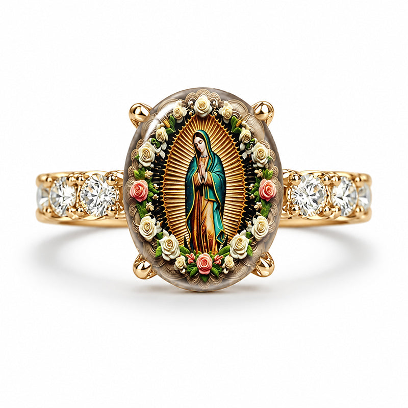 📢📢40% OFF !! ⏰Vintage Gold Virgin Mary Oval Crystal Ring