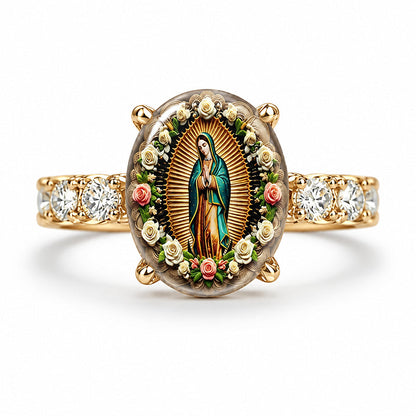 📢📢40% OFF !! ⏰Vintage Gold Virgin Mary Oval Crystal Ring