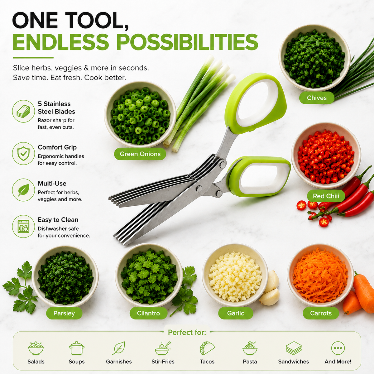 🌿5-Blade Stainless Steel Herb Scissors with Protective Sheath