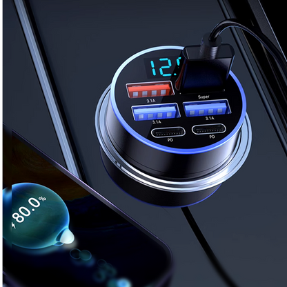 📢📢50% OFF !! ⏰6-In-1 Car Fast Phone Charger with Voltage Display