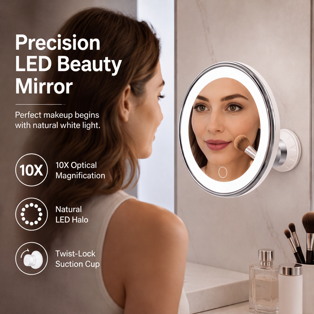 🎁2026 New Arrivals 50% OFF💥10x Magnifying Makeup Mirror with LED Light and Suction Cup