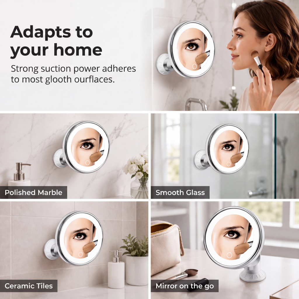 🎁2026 New Arrivals 50% OFF💥10x Magnifying Makeup Mirror with LED Light and Suction Cup