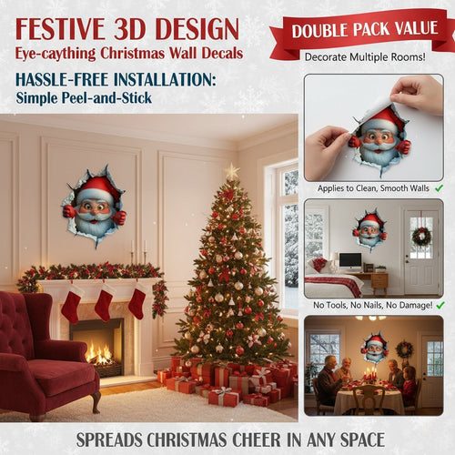 🎅Christmas Sale Buy 1 Get 1 Free ￡7.99!!☃️Santa's Surprise 3D Wall Decals🎄