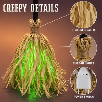 🧙 LIMITED-TIME 55% OFF! 🥳Animated Witch Broom Halloween Decoration with Lights and Sound