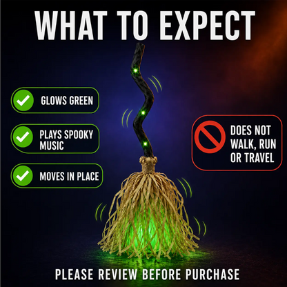🧙 LIMITED-TIME 55% OFF! 🥳Animated Witch Broom Halloween Decoration with Lights and Sound
