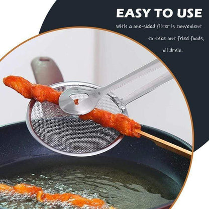 🍳 LIMITED-TIME BOGO 🍃 2-in-1 Stainless Steel Strainer Clamp — Fine Mesh Filter & Tong, Oil Drain