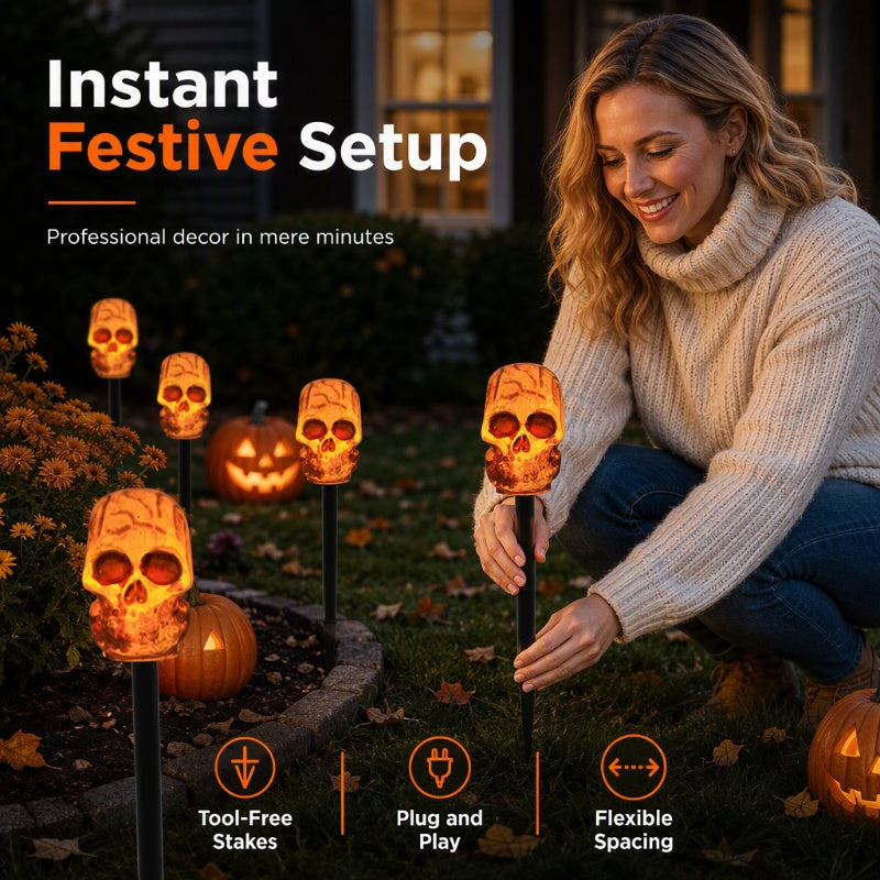 📢📢40% OFF !! ⏰Halloween Solar Skull Stake Lights