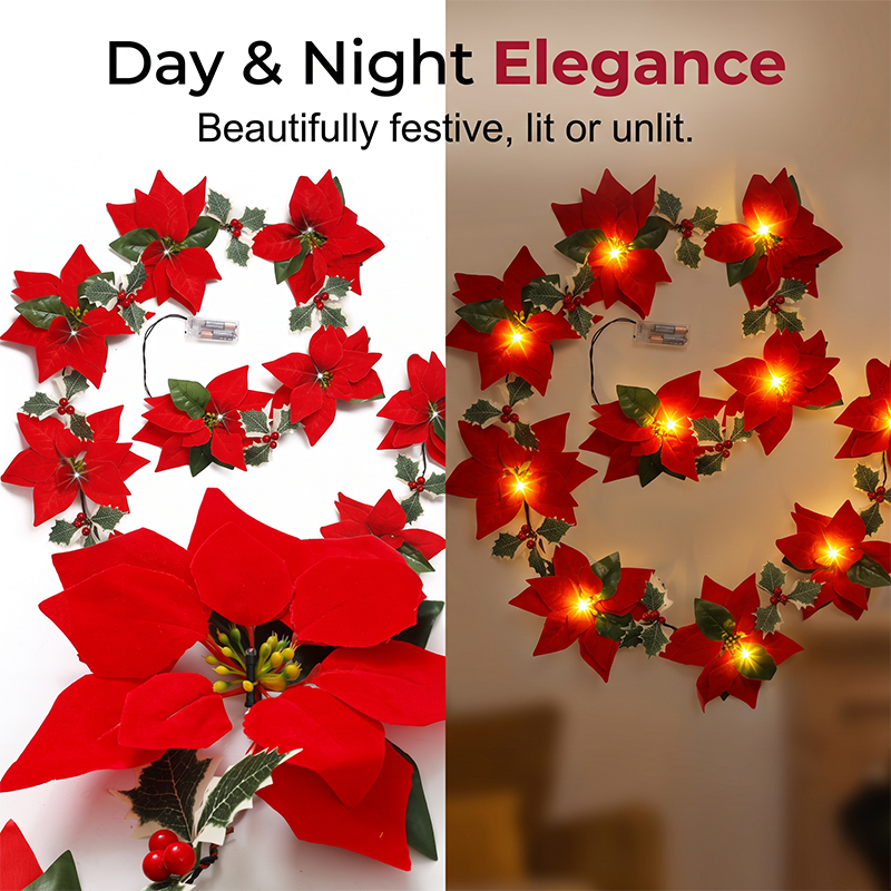 Christmas Poinsettia Flower String Lights