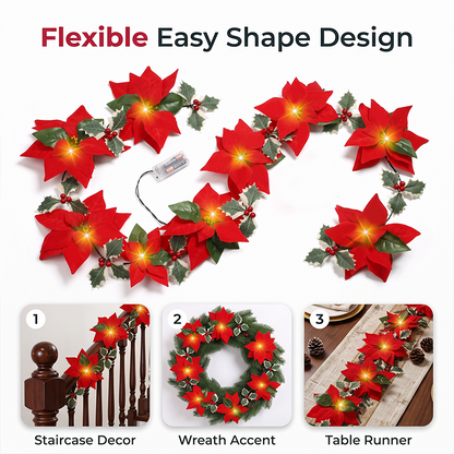 Christmas Poinsettia Flower String Lights