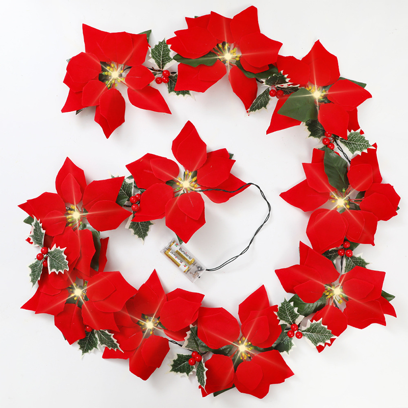 Christmas Poinsettia Flower String Lights