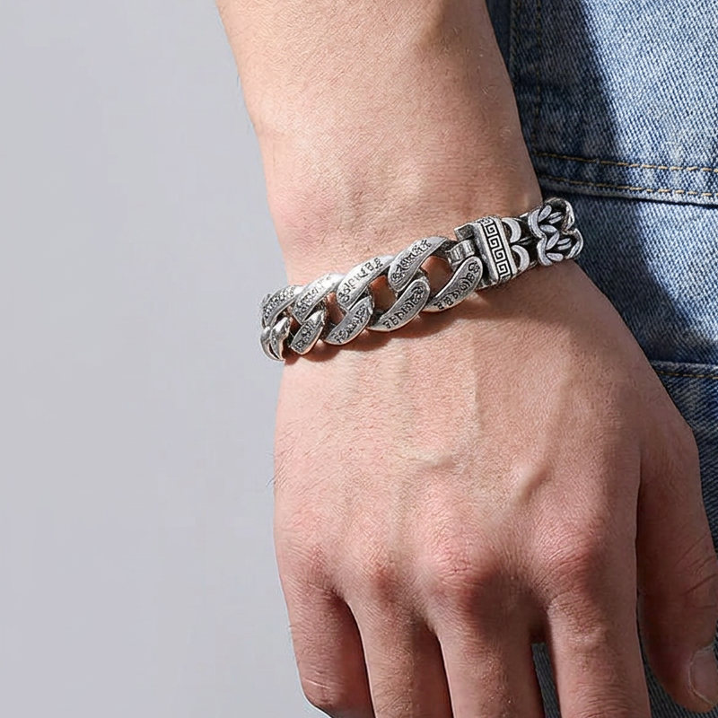 🔥 Men’s Vintage Mantra Bracelet – Six-Syllable Symbol Design with Layered Dual-Chain Style