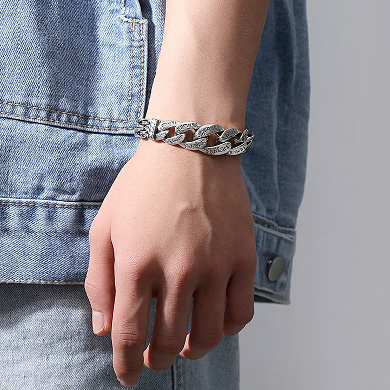 🔥 Men’s Vintage Mantra Bracelet – Six-Syllable Symbol Design with Layered Dual-Chain Style