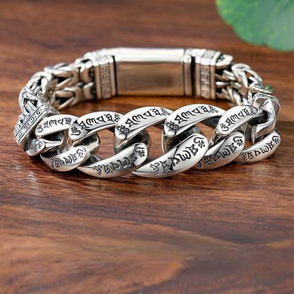 🔥 Men’s Vintage Mantra Bracelet – Six-Syllable Symbol Design with Layered Dual-Chain Style