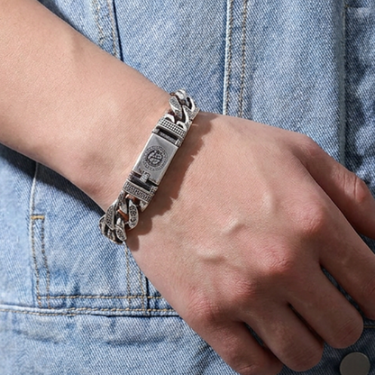 🔥 Men’s Vintage Mantra Bracelet – Six-Syllable Symbol Design with Layered Dual-Chain Style