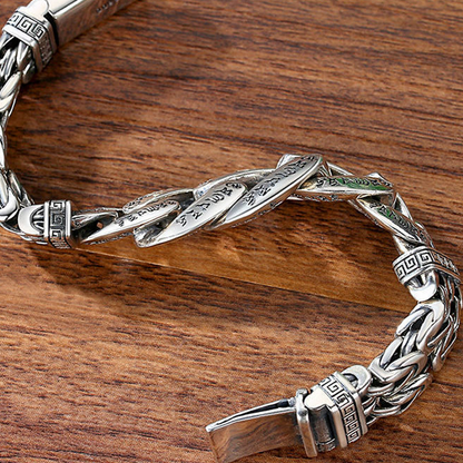🔥 Men’s Vintage Mantra Bracelet – Six-Syllable Symbol Design with Layered Dual-Chain Style