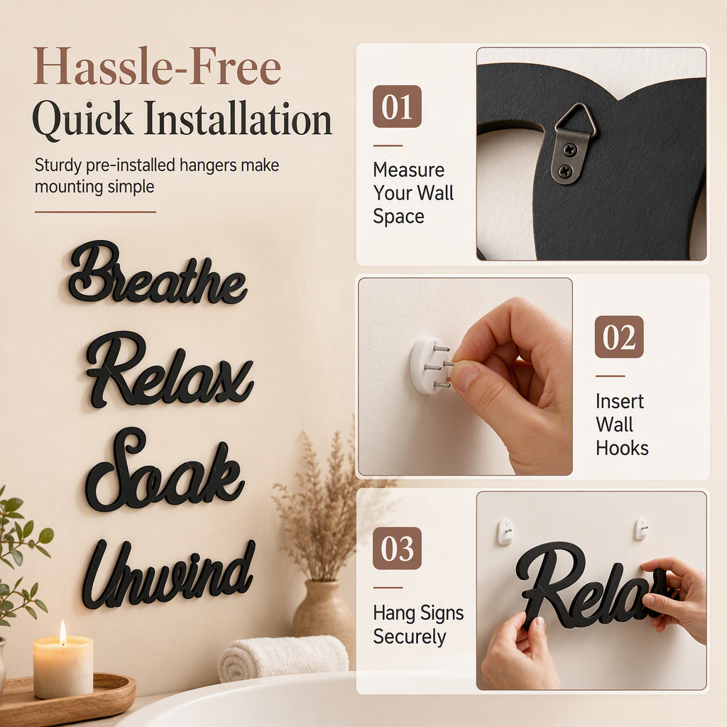 📢📢40% OFF !! ⏰4 Piece Farmhouse Bathroom Wall Decor Set🛁🧱