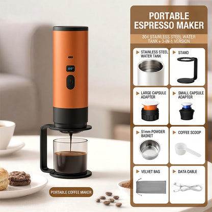 📢📢48% OFF !! ⏰ Portable Espresso Maker – digital display, Type-C rechargeable, 90ml tank & 120ml cup. Enjoy fresh hot coffee anywhere! 🛡️💪