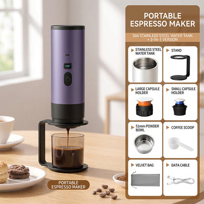 📢📢48% OFF !! ⏰ Portable Espresso Maker – digital display, Type-C rechargeable, 90ml tank & 120ml cup. Enjoy fresh hot coffee anywhere! 🛡️💪