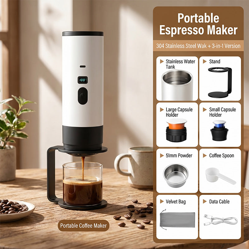 📢📢48% OFF !! ⏰ Portable Espresso Maker – digital display, Type-C rechargeable, 90ml tank & 120ml cup. Enjoy fresh hot coffee anywhere! 🛡️💪