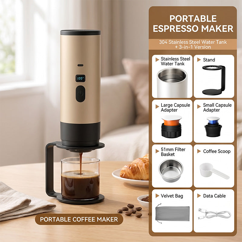 📢📢48% OFF !! ⏰ Portable Espresso Maker – digital display, Type-C rechargeable, 90ml tank & 120ml cup. Enjoy fresh hot coffee anywhere! 🛡️💪