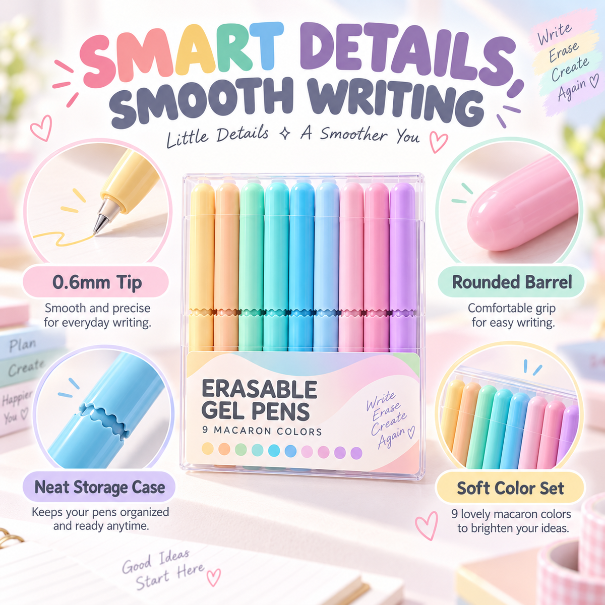 🏆 LIMITED-TIME 49% OFF! ✨9 Colors Erasable Gel Pen Set