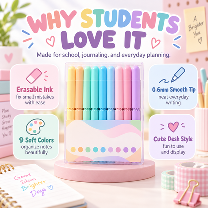 🏆 LIMITED-TIME 49% OFF! ✨9 Colors Erasable Gel Pen Set