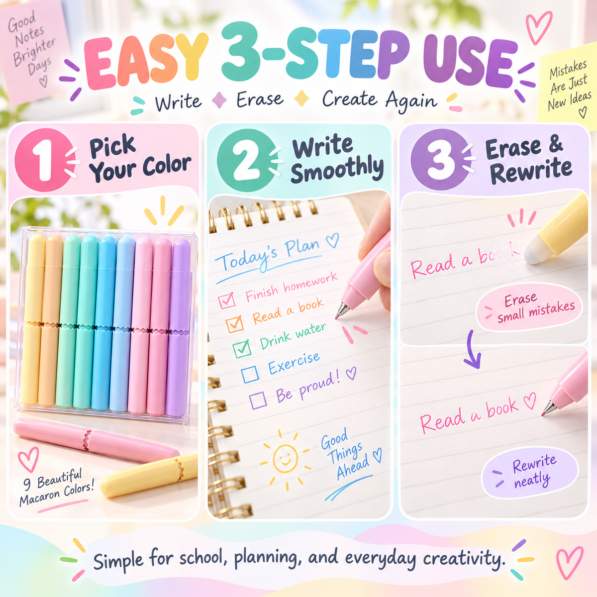 🏆 LIMITED-TIME 49% OFF! ✨9 Colors Erasable Gel Pen Set