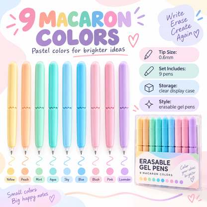 🏆 LIMITED-TIME 49% OFF! ✨9 Colors Erasable Gel Pen Set