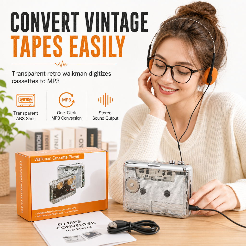 📼48% OFF NOW! 🔄 Transparent Cassette Player – Tape to MP3 Converter, Type-C & Hi-Fi Stereo – Nostalgia Meets Modern Tech 🎵