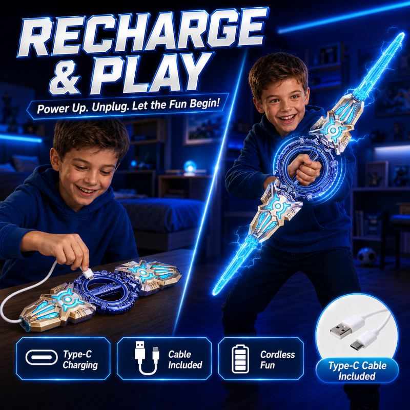 🥳2026 HOT SALE🥳💞50K+ SOLD! ⚔️✨ 48% OFF! Rechargeable Double-Blade Light Up Sword – 360° spin, extendable, 24 light modes, motion sounds, USB-C. Epic gift for kids 6+! 🎁💪