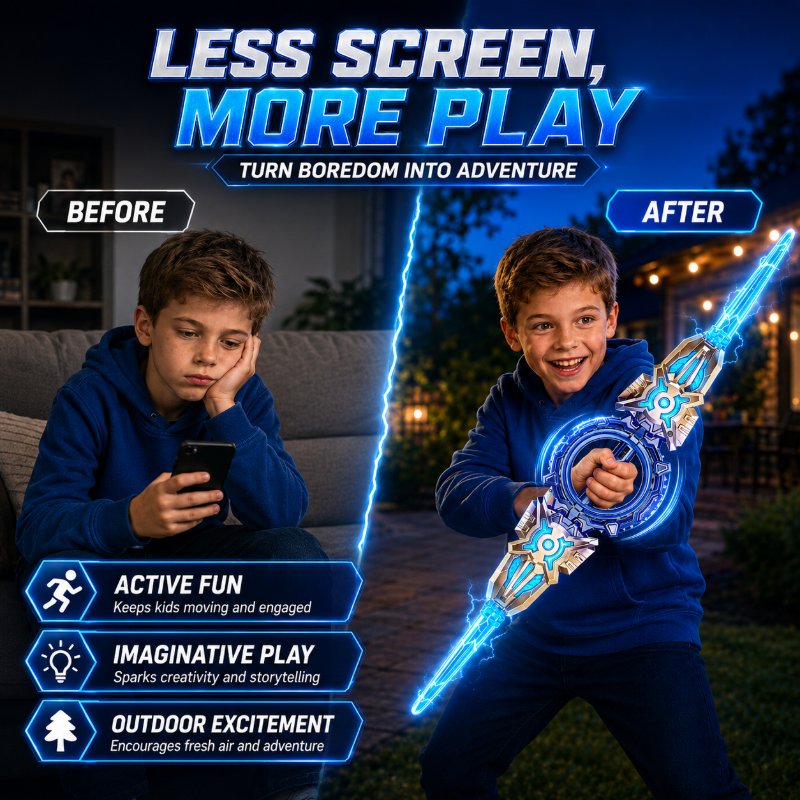 🥳2026 HOT SALE🥳💞50K+ SOLD! ⚔️✨ 48% OFF! Rechargeable Double-Blade Light Up Sword – 360° spin, extendable, 24 light modes, motion sounds, USB-C. Epic gift for kids 6+! 🎁💪