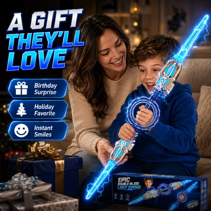 🥳2026 HOT SALE🥳💞50K+ SOLD! ⚔️✨ 48% OFF! Rechargeable Double-Blade Light Up Sword – 360° spin, extendable, 24 light modes, motion sounds, USB-C. Epic gift for kids 6+! 🎁💪