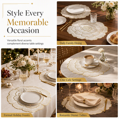 ⏳Limited-time 48% off⏰Nordic Style Metallic Peony Flower PVC Placemat | Heat Resistant Non Slip Waterproof Dining Table Mat🍽️💛🌹