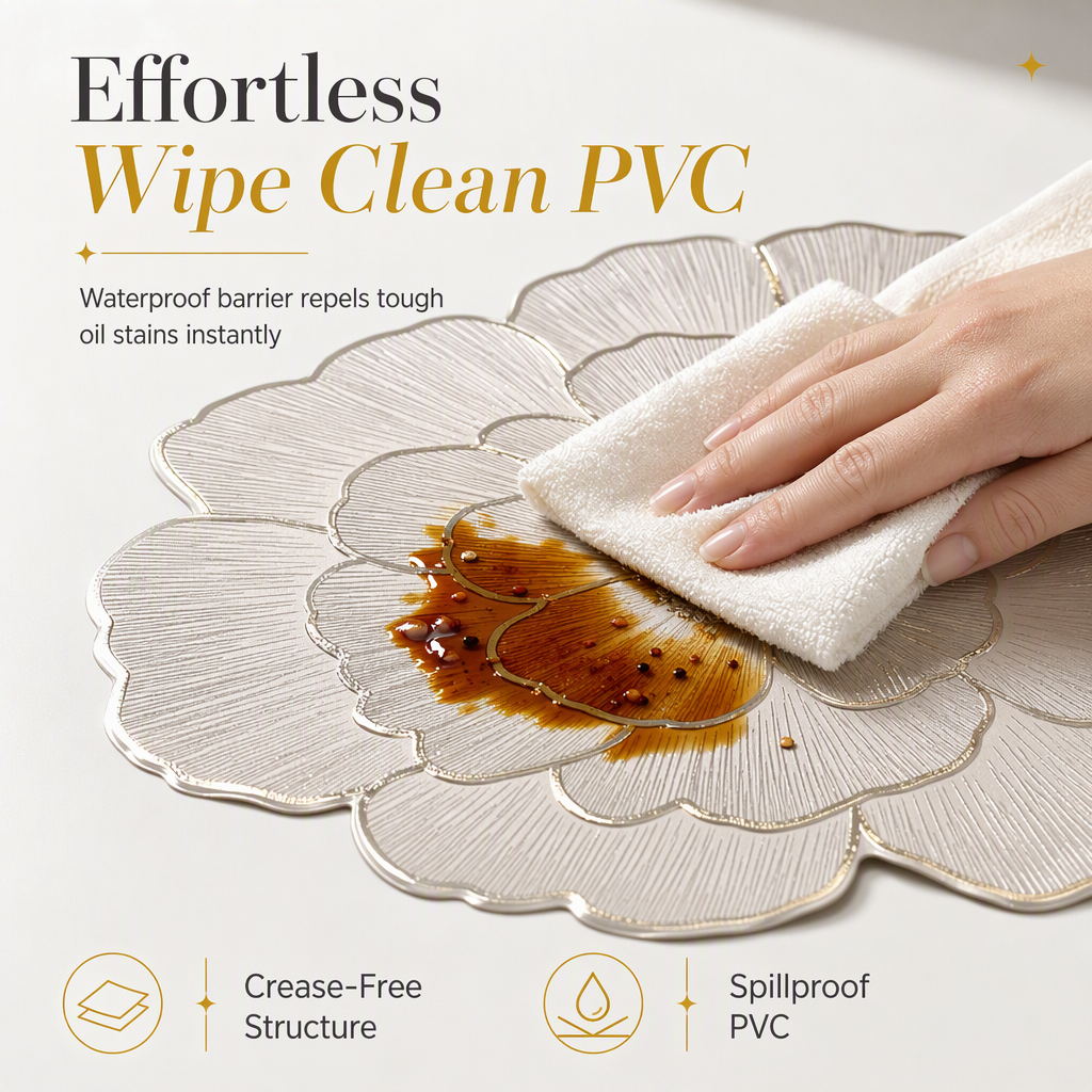 ⏳Limited-time 48% off⏰Nordic Style Metallic Peony Flower PVC Placemat | Heat Resistant Non Slip Waterproof Dining Table Mat🍽️💛🌹