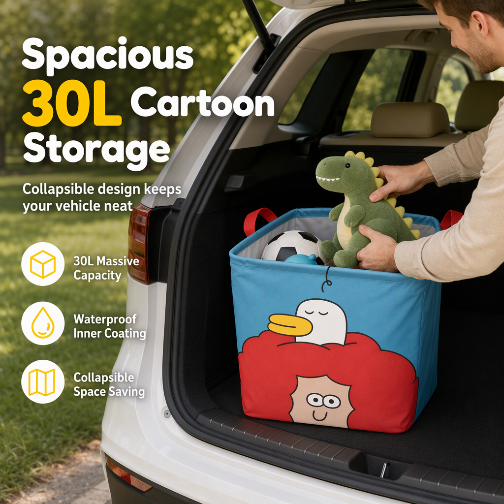 📢📢48% OFF !! ⏰Cute Cartoon Folding Car Trunk Organizer Bin Large Capacity Collapsible Storage Basket for Sundries