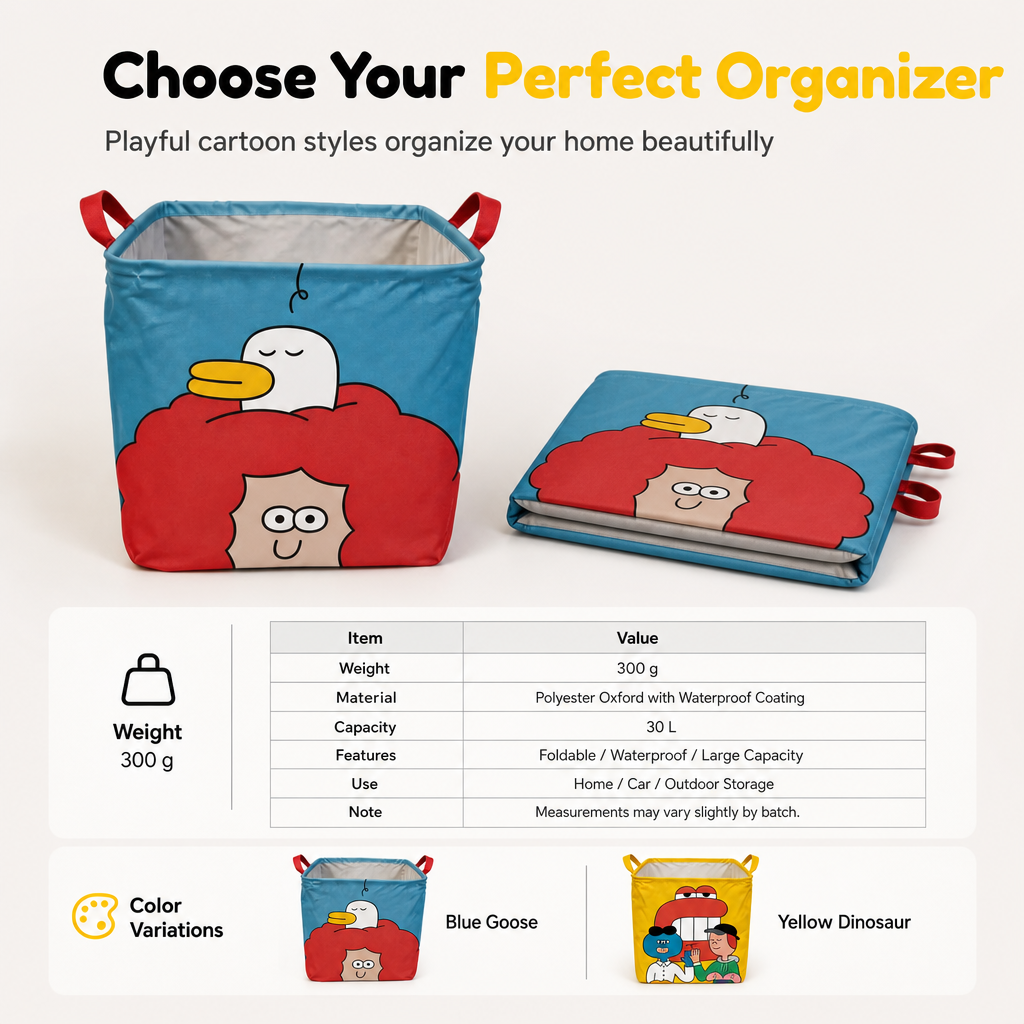 📢📢48% OFF !! ⏰Cute Cartoon Folding Car Trunk Organizer Bin Large Capacity Collapsible Storage Basket for Sundries